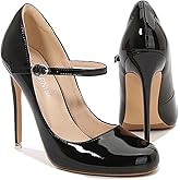Women's Patent Leather Stiletto Mary Janes Classic Round Toe Ankle Strap Business Work Dress Pumps Daily Sexy Party Bridal Shoes