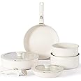 Vkoocy Non Stick Pot and Pan Set with Removable Handle, Ceramic Cookware Set Detachable Handle, Induction Kitchen Camping Stackable Pots Pans, Dishwasher/Oven Safe, Cream