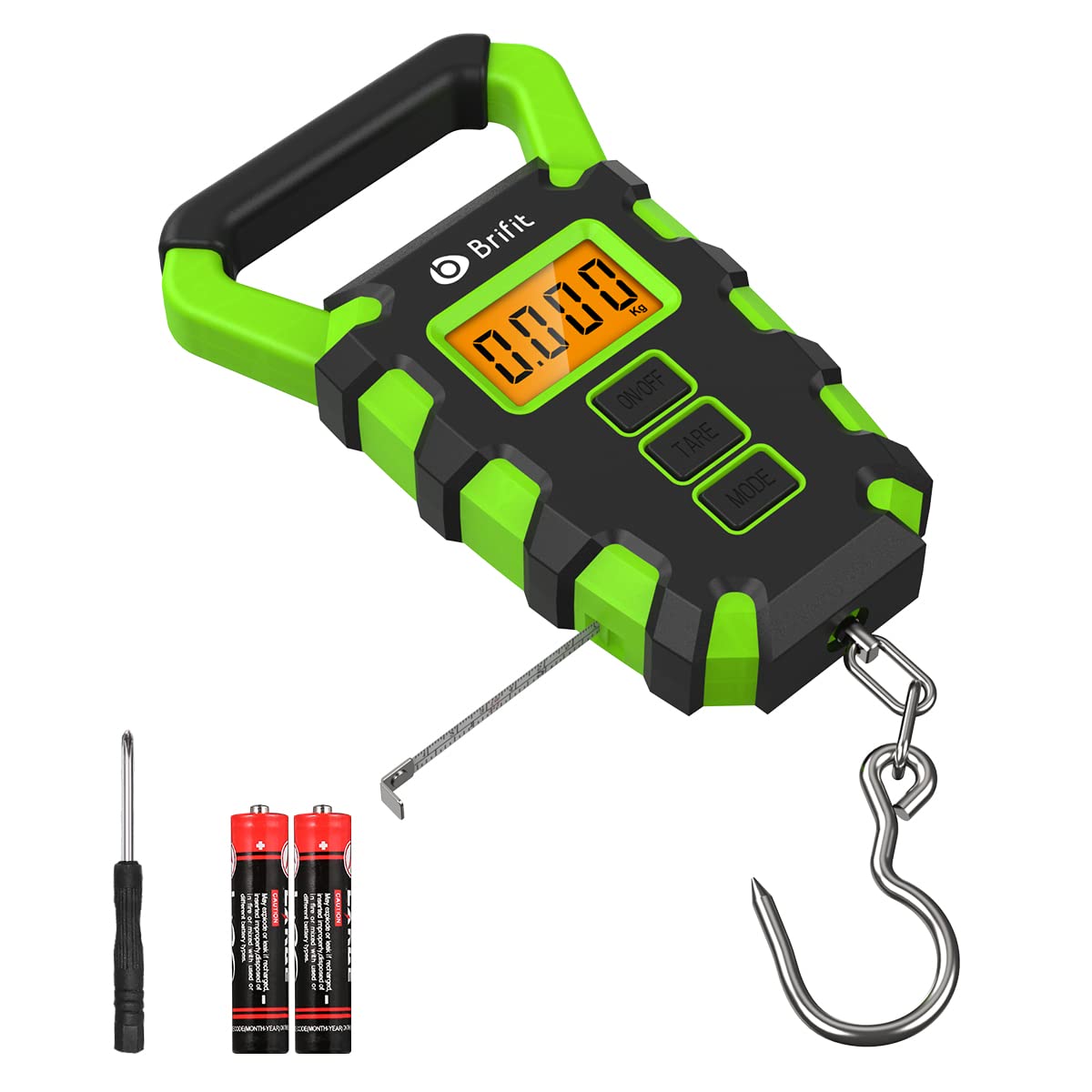 Brifit Digital Fishing Scale, Electronic Weighing Scale with Ruler, Digital Fishing Postal Hanging Hook Scale with Measuring Tape, Digital Luggage Scale with Backlit LCD Display (50KG)