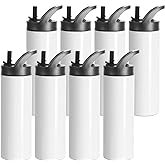 PYD Life 8 Pack Sublimation Tumblers Blanks Cups Bulk White 20 OZ Skinny Straight Sports Water Bottles Mugs with Portable Sippy Up Lid with Straw,for Tumbler Heat Press
