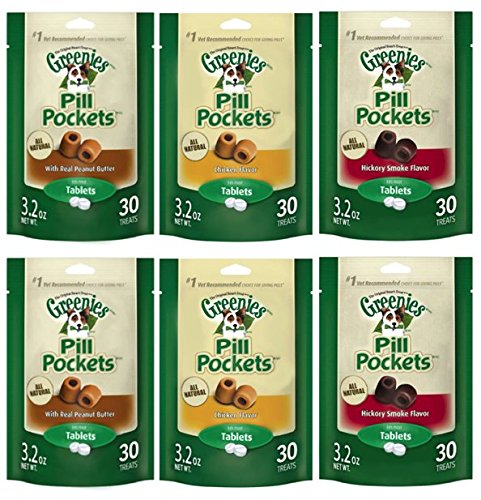 Greenies Pill Pockets Tablet Variety Bundle (6-Pack) 6 Bags Total - 2 of each flavor