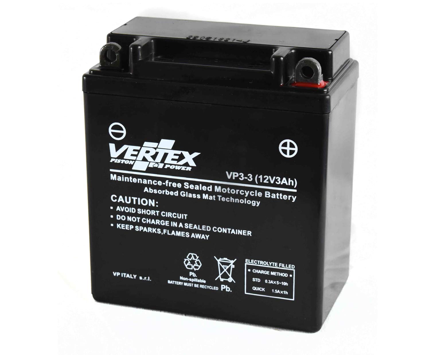 Vertex VP3-3 (B) Sealed AGM Motorcycle/Powersport Battery, 12V, 3Ah, CCA (-18) 35, Replaces: CB3L-A, YB3L-A 9.9 x 5.6 x 11.1 centimetres