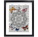 8X10 Unframed Mandala With Butterflies Upcycled Vintage Dictionary Art Print Book Art Print Home Decor Wall Art V049
