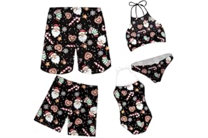 FKELYI Mommy and Me Christmas Swimsuit Matching Family Swimwear Bikini and Swim Trunks Set