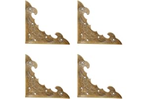 Tiazza 4Pcs Antique Brass Decorative Box Corner Protector, Wooden Jewelry Gift Box Cabinet Chest Accessories Guard Edge Cover