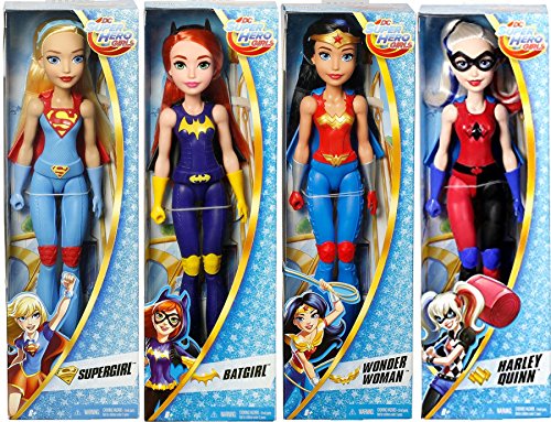 DC Super Hero Girls 4-Pack 12" Doll Figures Supergirl with Cape / Harley Quinn / Batgirl & Wonder Woman Action Super Hero Fun Set