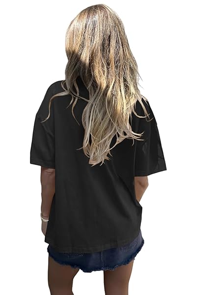 TANKANEO WOMENS SHORT SLEEVE T SHIRTS SUMMER TOPS CREW NECK SIDE SPLIT CASUAL LOOSE FIT TEE BLOUSE BLACK