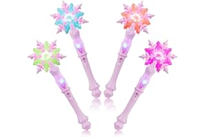 EnrichFun Light Up Frozen Snowflake Wand with Sound, Motion Sensitive Magic Princess Toys for Kids Girls Party Favors 4 Pieces, (Pink)