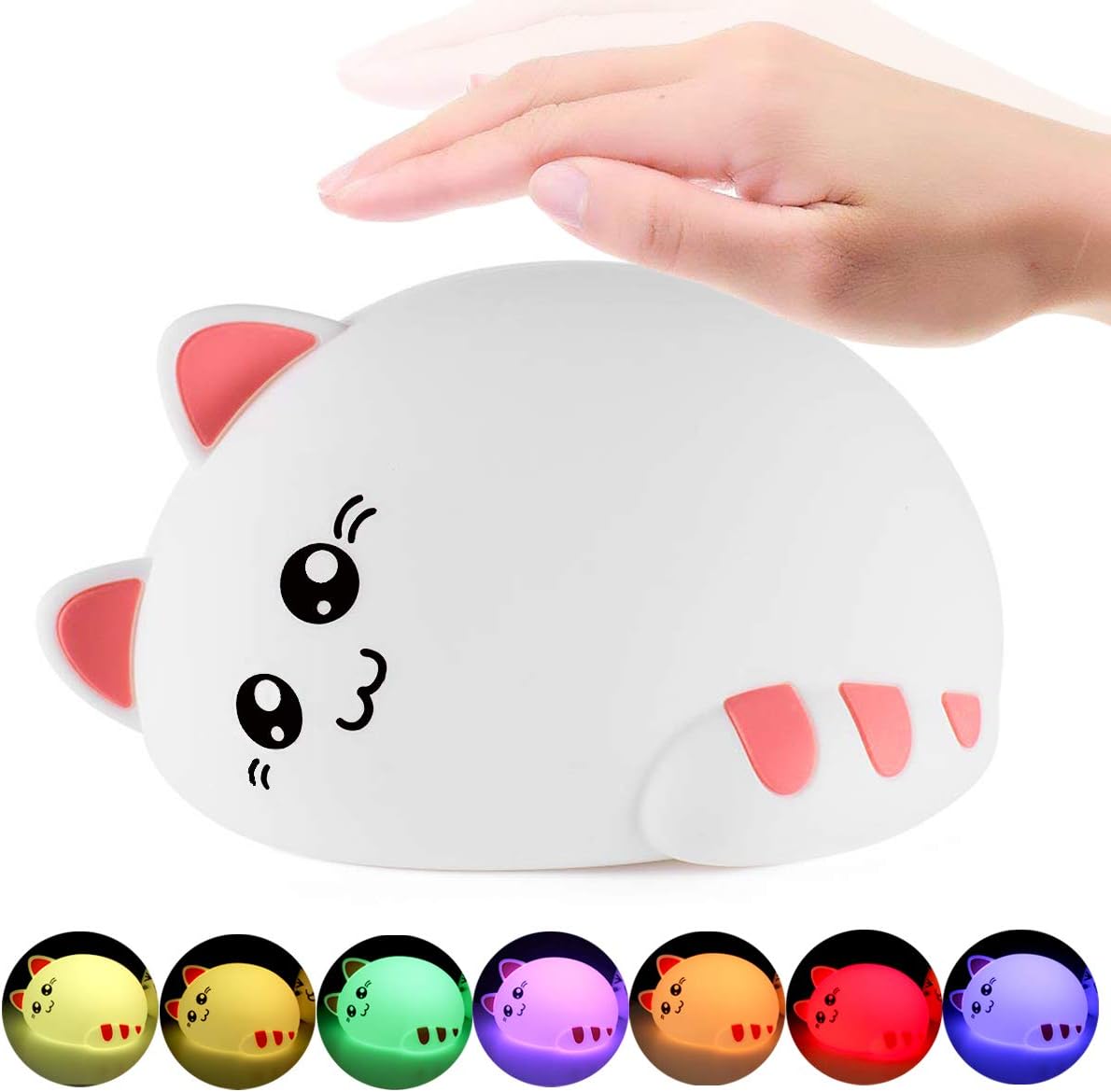 Night Light for Kids Baby Cute Cat Soft Silicone Animal Nursery Night Lamp Tap Control Color Changing Bedroom Breastfeeding Nightlight Gift for Newborn Toddler Children Girls Gifts