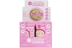 321GLŌ 321glo Collagen Protein Cookies, Soft-Baked Cookies, Low Carb and Keto Friendly Treats for Women, Men, and Kids (12-Pack, Birthday Cake)