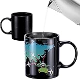 World Map Mug with Airplanes - Colour Changing with Heat - Gift for Pilots, Travellers and Aviation Enthusiasts - Ceramic