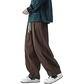 PRIJOUHE Men's Baggy Cargo Pants Casual Loose Fit Wide Leg Pants with Elastic Drawstring Waist