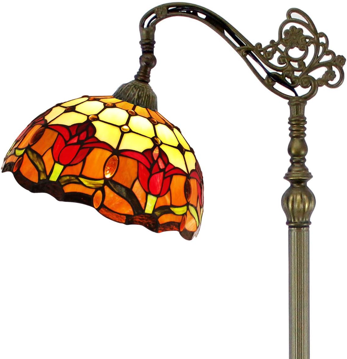 Tiffany Style Reading Floor Lamp Lighting W12H64 Inch Red Cream Stained