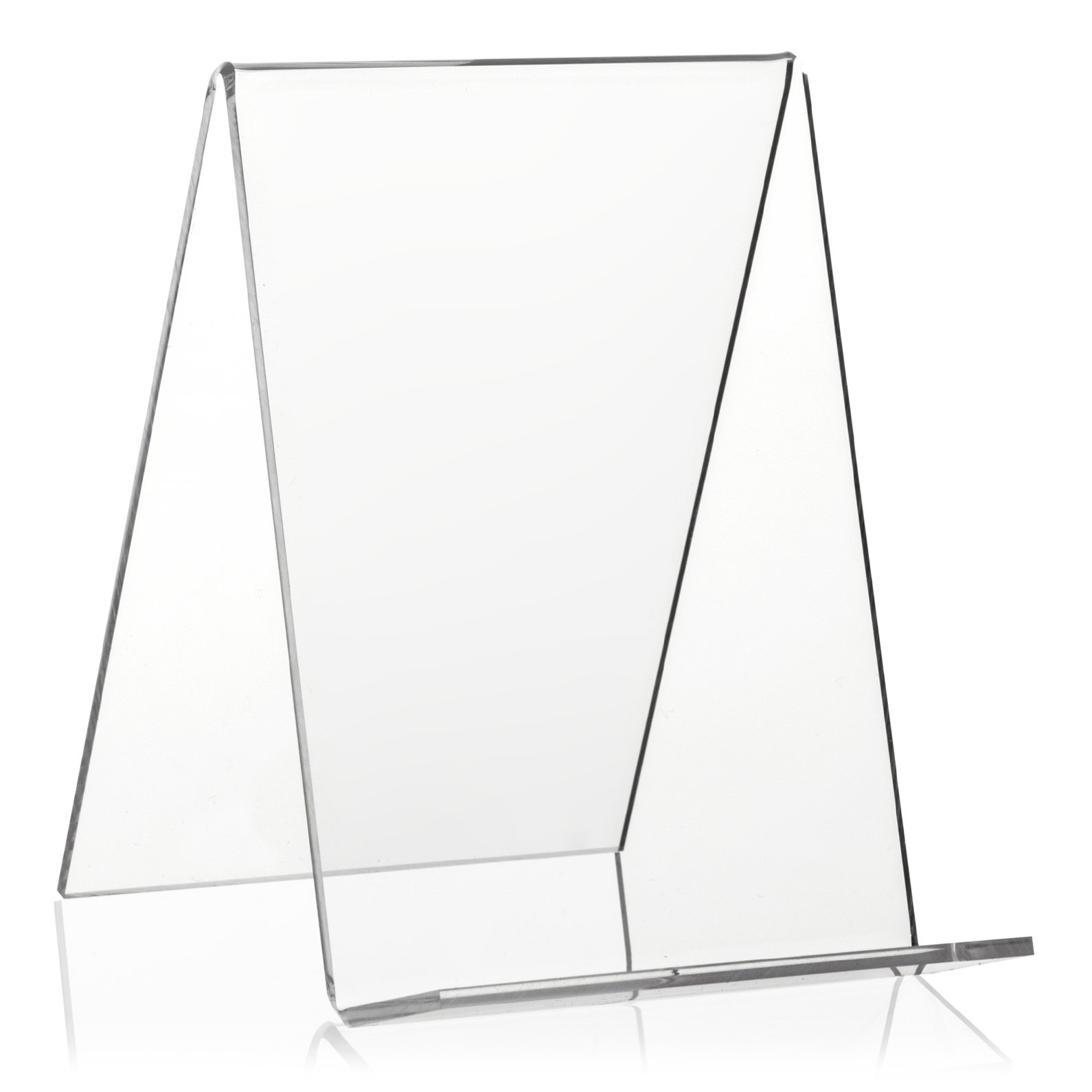 VITAdisplays Plexiglas® Book Stand / Goods Carrier & Angled Stand in DIN A6 Format, Transparent, 3.0 mm / Open, 11.6 cm W x 13.5 cm H x 3.0 cm D, Made in Germany, 30 Year Yellowing Guarantee