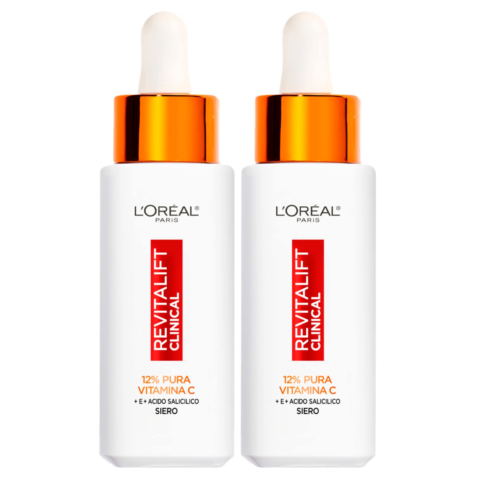 L'Oréal Paris Revitalift Clinical Anti-Ageing Face Serum Formula with 12% Pure Vitamin C E and Salicylic Acid Luminous and Uniform Skin - 2 Bottles 30ml