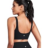 HeyNuts Womens U Back Sports Bra, Scoop Neck Low Impact Workout Yoga Tops Padded with Built in Bras A-D Cups
