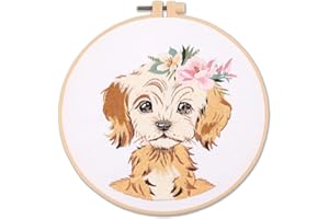 Elvaesther Embroidery Starter Kit, DIY Starter Kit Dog Art Embroidery for Beginners with Instructions Patterns Cross Stitch w