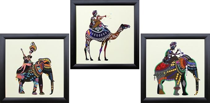eCraftIndia 'Abstract Animals' UV Art Painting (Synthetic Wood, 25 cm x 25 cm, Set of 3, Satin Matt Texture)