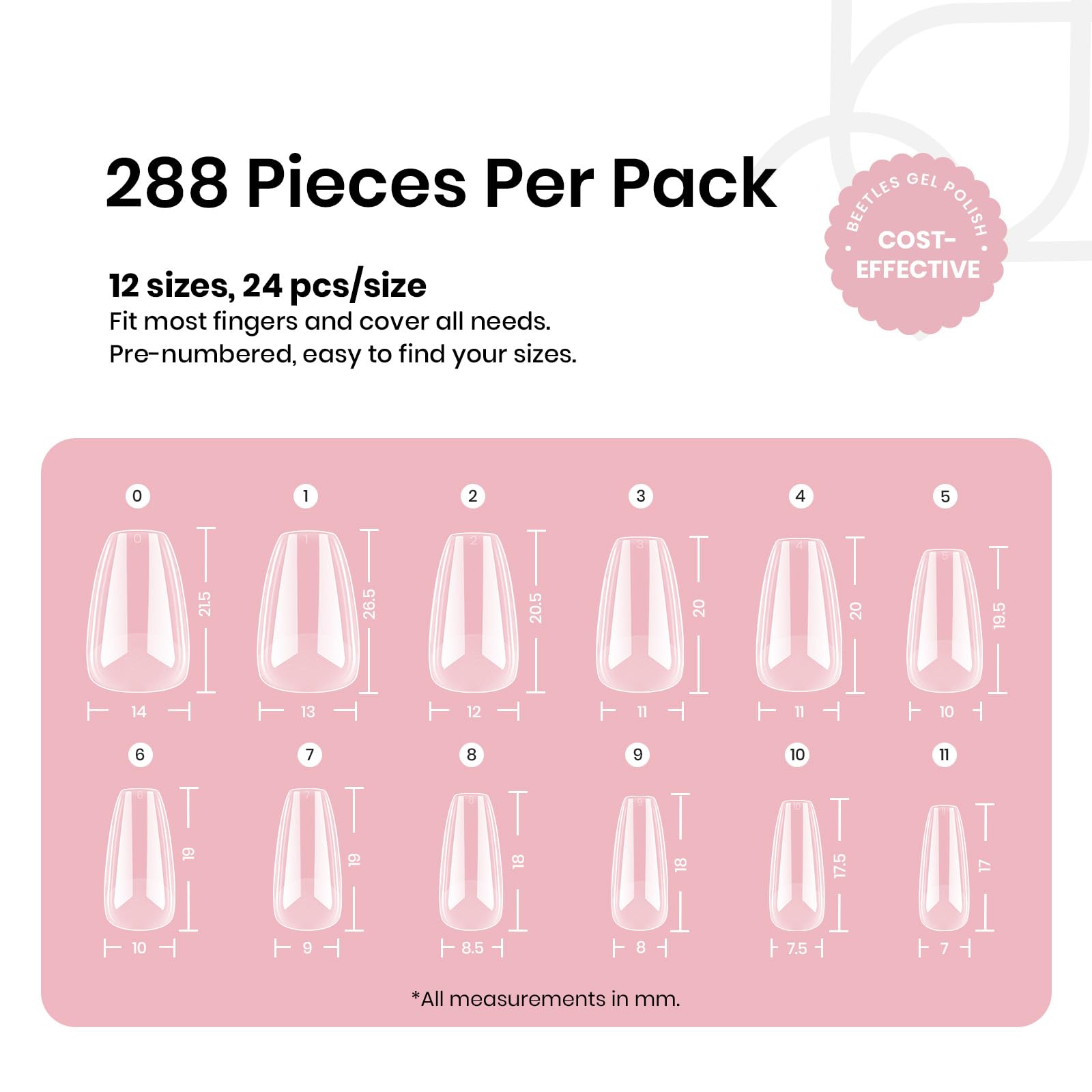 Beetles Gel Nail Tips Short Coffin Pre-Etched Nail Tips, 12 Sizes 288 Pcs Full Cover Soft Tips Half Matte False Nails Clear Acrylic Glue on Nails Extension DIY Manicure Gifts for Women - Image 7