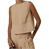 MakeMeChic Women's Linen Shirts Dressy Tops Summer Crop Tank Tops Sleeveless Blouse Work Shirts