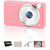 AIRSMIL Digital Camera 4K 64MP 18X Zoom Compact Vlogging Camera with 2.8 inch Screen, 64GB microSD Card 1500mAh Battery HD Digital Video Camera for Boys, Girls, Teens, and Beginners(4K Camera Pink)