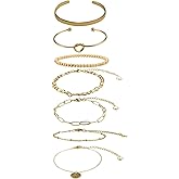 JINGSEN Gold Initial Bracelet for Women,14K Gold Plated Jewelry Set,Fashion Thin Delicate Stackable Cuban Chain Paperclip Chain Bracelet Set,Fashion Accessories,Gifts for Women
