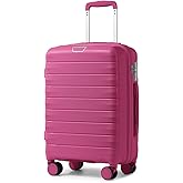 LARVENDER Carry On Luggage 22x14x9 Airline Approved, 20 Inch Hardshell & Lightweight PP Travel Carry On Suitcase for Women with Spinner Wheels TSA Lock, Magenta
