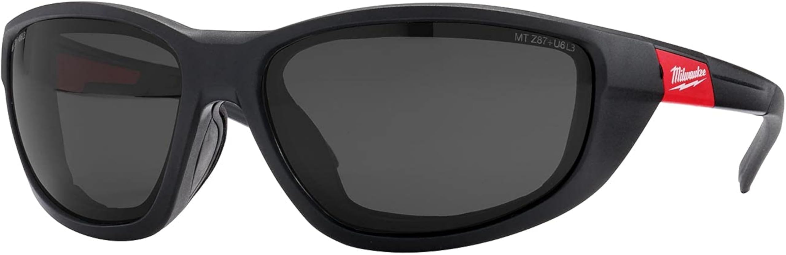 Milwaukee High performance protective eyewear tinted with removable foam.