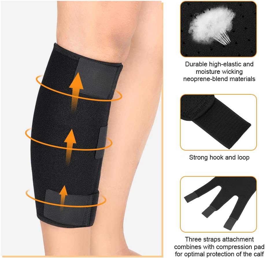 Calf Brace, Shin Splint Support Lower Leg Compression Wrap with Adjustable Three Anti-Slip Strap Support for Pulled Calf Muscle Pain Strain Injury, Sprain and Swelling, Fits Men and Women (Black) - Image 4