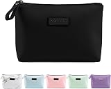 Maange Small Cosmetic Bag PU Leather Travel Pouch with Handle Black