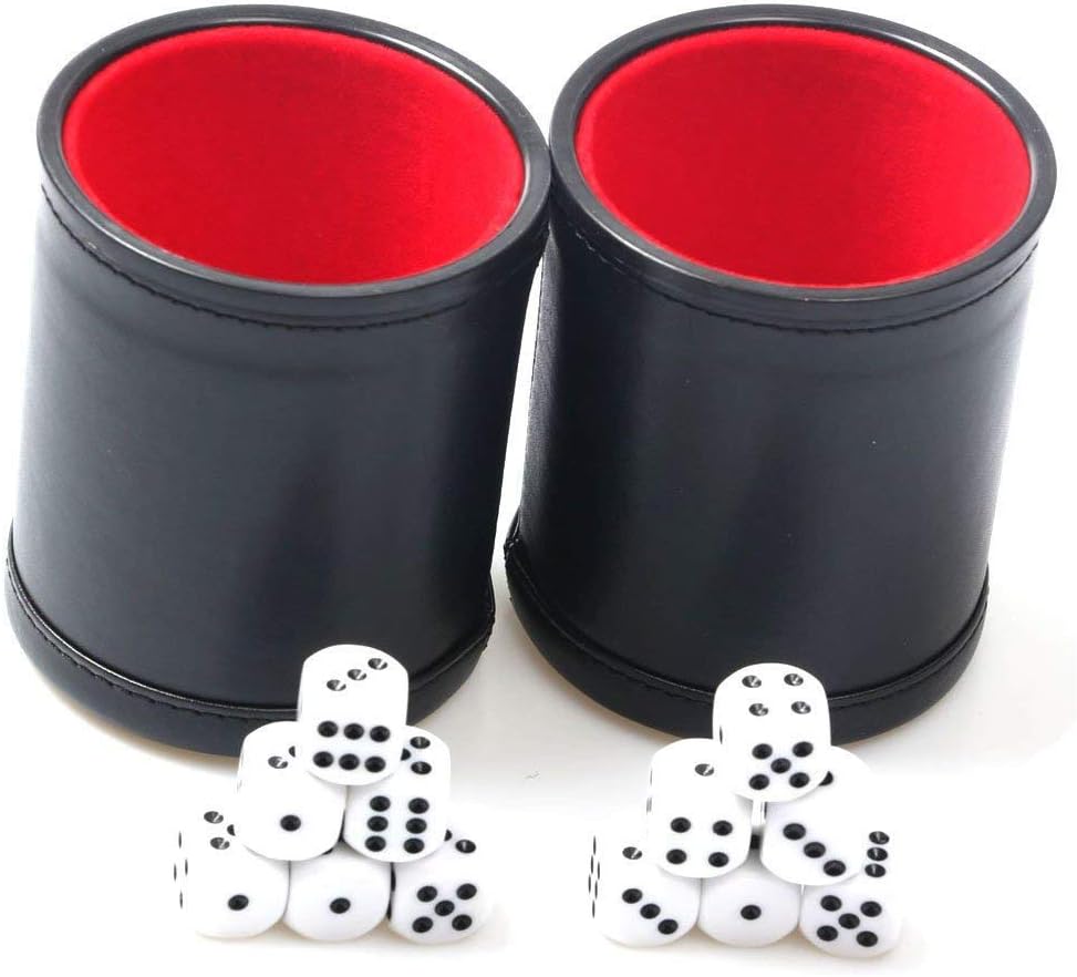 RERIVER Felt Lined PU Leather Dice Cup Set with 6 Dot Dices