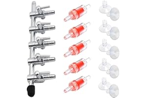 BORNFEEL Aquarium Air Pump Splitter 16 in 1 Set 5-Way Air Flow Control Lever Valve & 5 Non-Return Check Valves & 10 Suction Cups for Fish Tank Airline Air Tube Hose