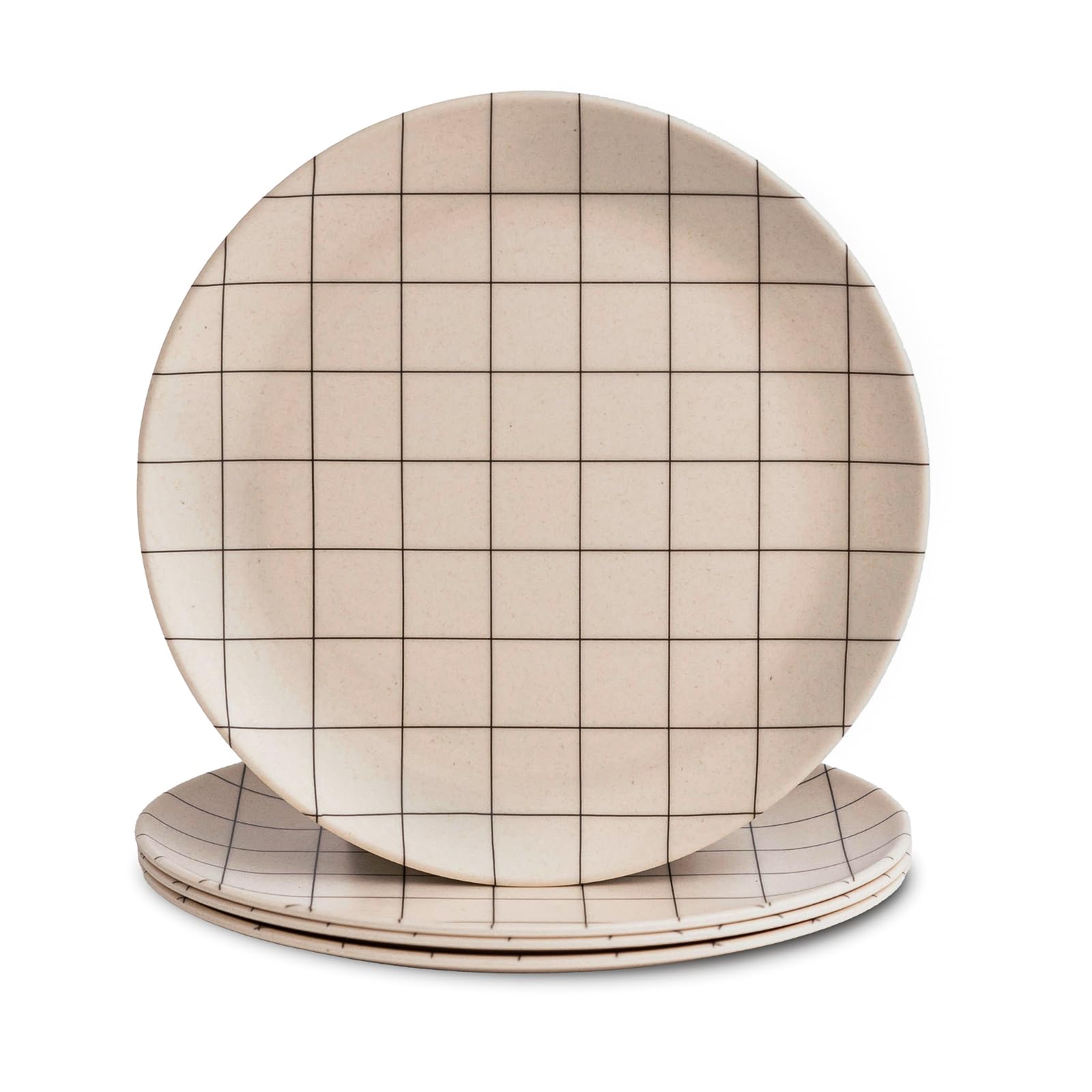 Photo 1 of Nook Theory 4 Pack Reusable Bamboo Plates - Non-Toxic Toddler and Kids Plate, Dishwasher Safe, Not Microwavable Dinnerware (Grid 8")