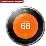 Nest 3rd Generation Learning Thermostat with 1 Year Extended Warranty (Stainless Steel)
