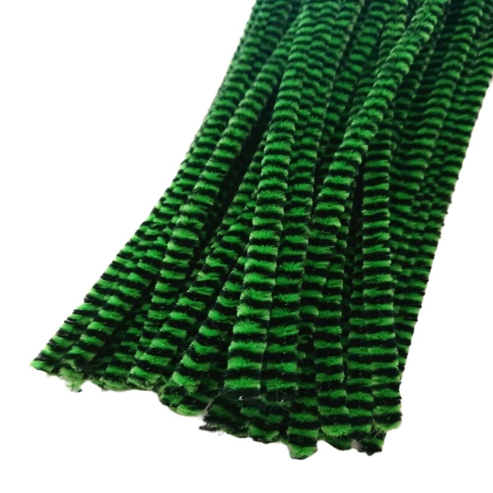 Trucraft - Chenille Premium Pipe Cleaners 300mm x 6mm - Black and Green Stripe - Pack of 100