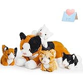 Houwsbaby 5-Piece Cat Plush Toy Set - Mommy Cat with 4 Kittens, Kitty Surprise, Parent-Child Stuffed Animals for Kids, 17''