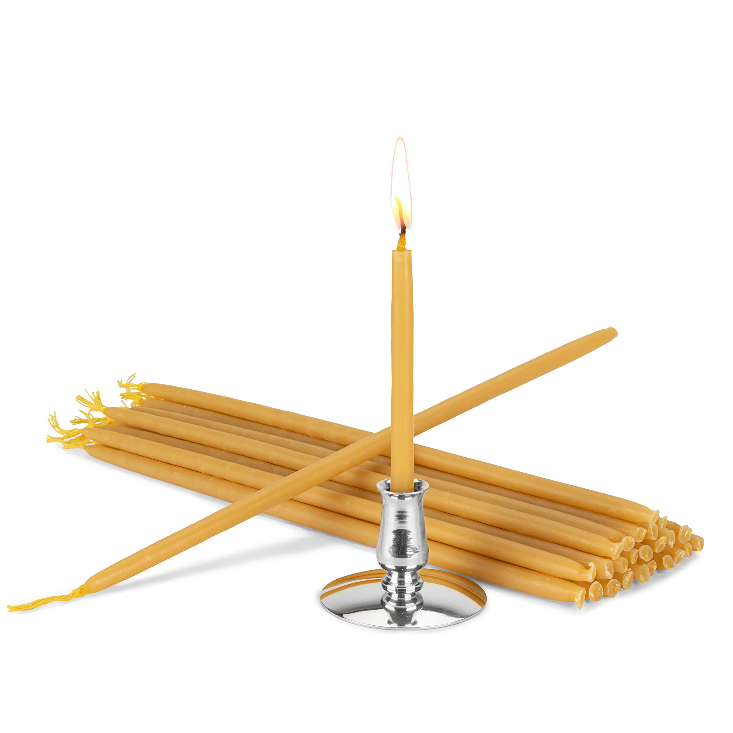 NKlaus - 100% Beeswax Candle Set with Candle Holder Pointed Candles L 24cm Handmade 40077