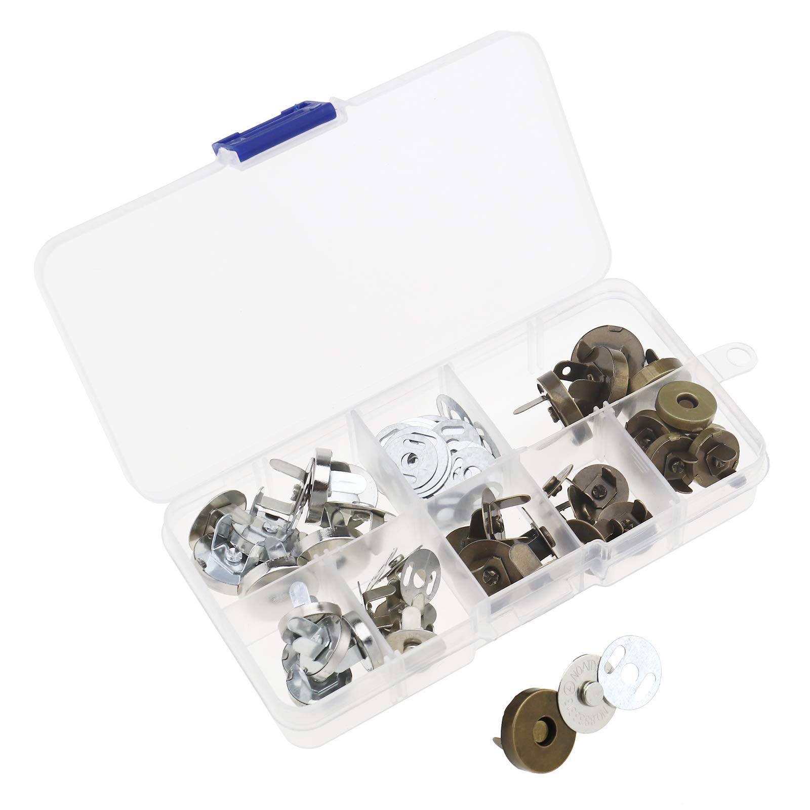 YINETTECH 20 Pack Magnetic Snap Button Kit Snaps Fasteners with Storage Box for Bag Leather Purse Sewing Costumes Crafts Jackets 3/4 Inch 9/16 Inch