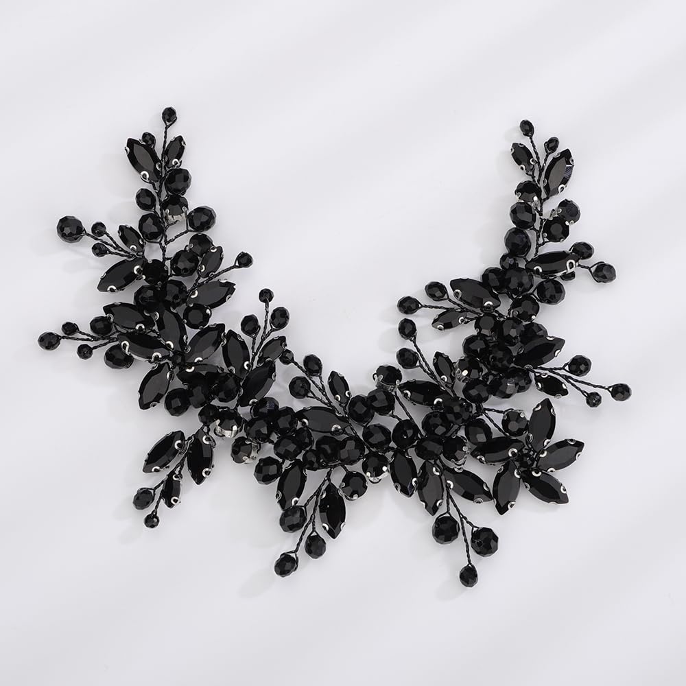 Kercisbeauty Black Rhinestones Crystal Beads Headband Adjustable Handmade Hair Jewelry for Women Girls Wedding Bridal Hair Styling Jewelry