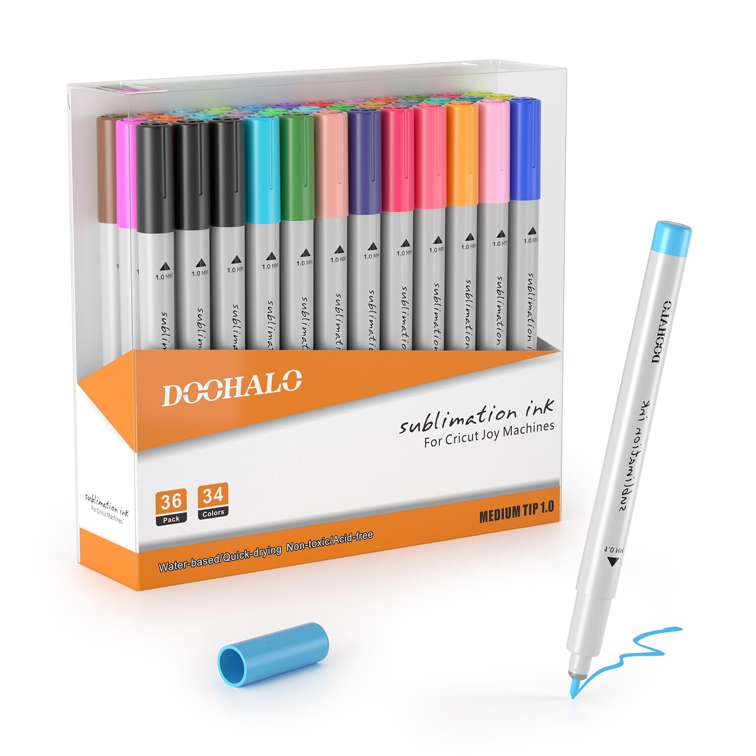 DOOHALO Sublimation Pen Set for Cricut Joy, 36 PCS in 34 Colors Fine Point Marker Pens, 1.0 Tip Coloring Brush Pen Kit Drawing Tools Compatible with Cricut Joy Machine