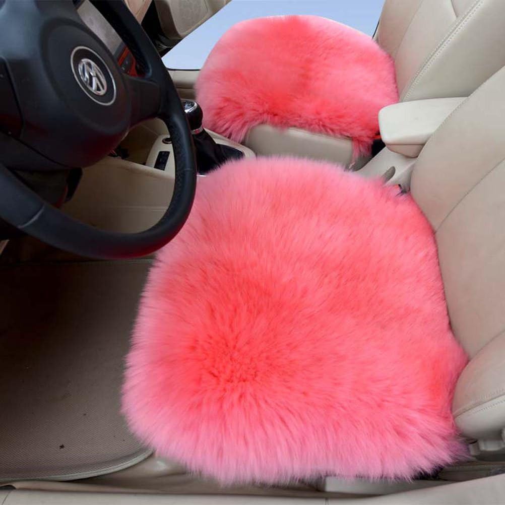 Australian Genuine Sheepskin Car Seat Cushion with Airbag Compatible 1 Pair Car Seat Covers (1 pair, pink)