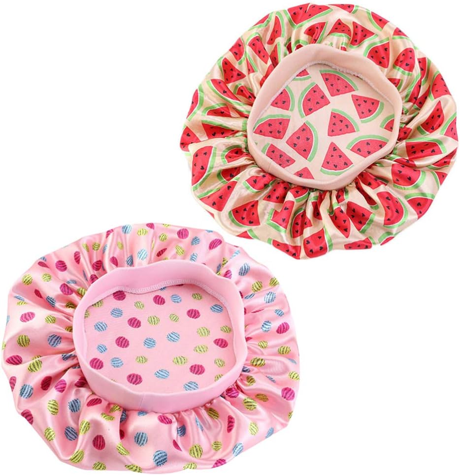 Lurrose 2Pcs Kids Satin Bonnets Night Sleep Caps Bathing Hats Shower Cap Wide Band Night Hat for Toddler Children Baby - Image 5