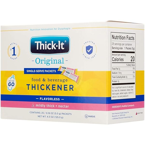 THICK-IT ORIGINAL FOOD & BEVERAGE MILDY THICK SINGLE-SERVE PACKETS FOR DYSPHAGIA (IDDSI), NECTAR CONSISTENCY, DIGESTIBLE SWALLOWING AID, EASY-TO-MIX & INSTANT DISSOLVE, 5G PACKET (200 PACK)