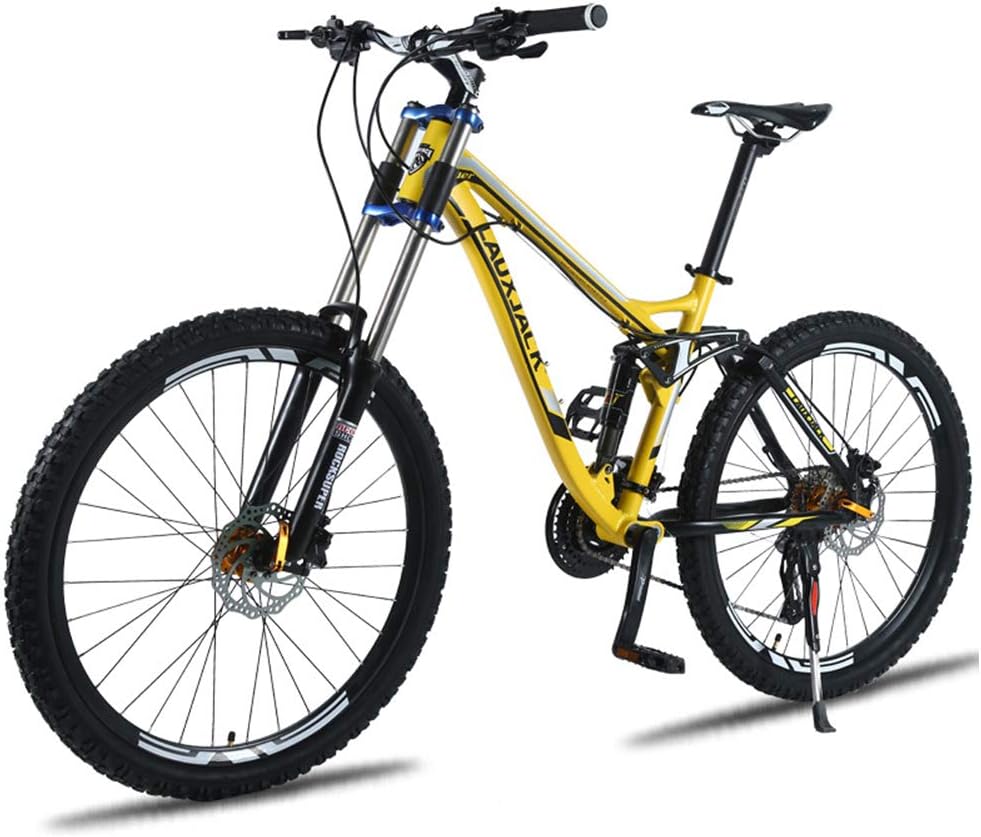 XNEQ 24 Disc Brake / 27 Oil Brake Speed Down Mountain Bike, Off-Road Variable Speed Soft Tail Bicycle, Double Oil Disc Brake, Shock Absorption,Yellow,24 Speed
