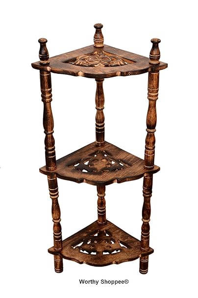 Worthy Shoppee Multipurpose Mini Corner 3-Tier Corner Rack Shelves for Home Decor - Brown Side Corner