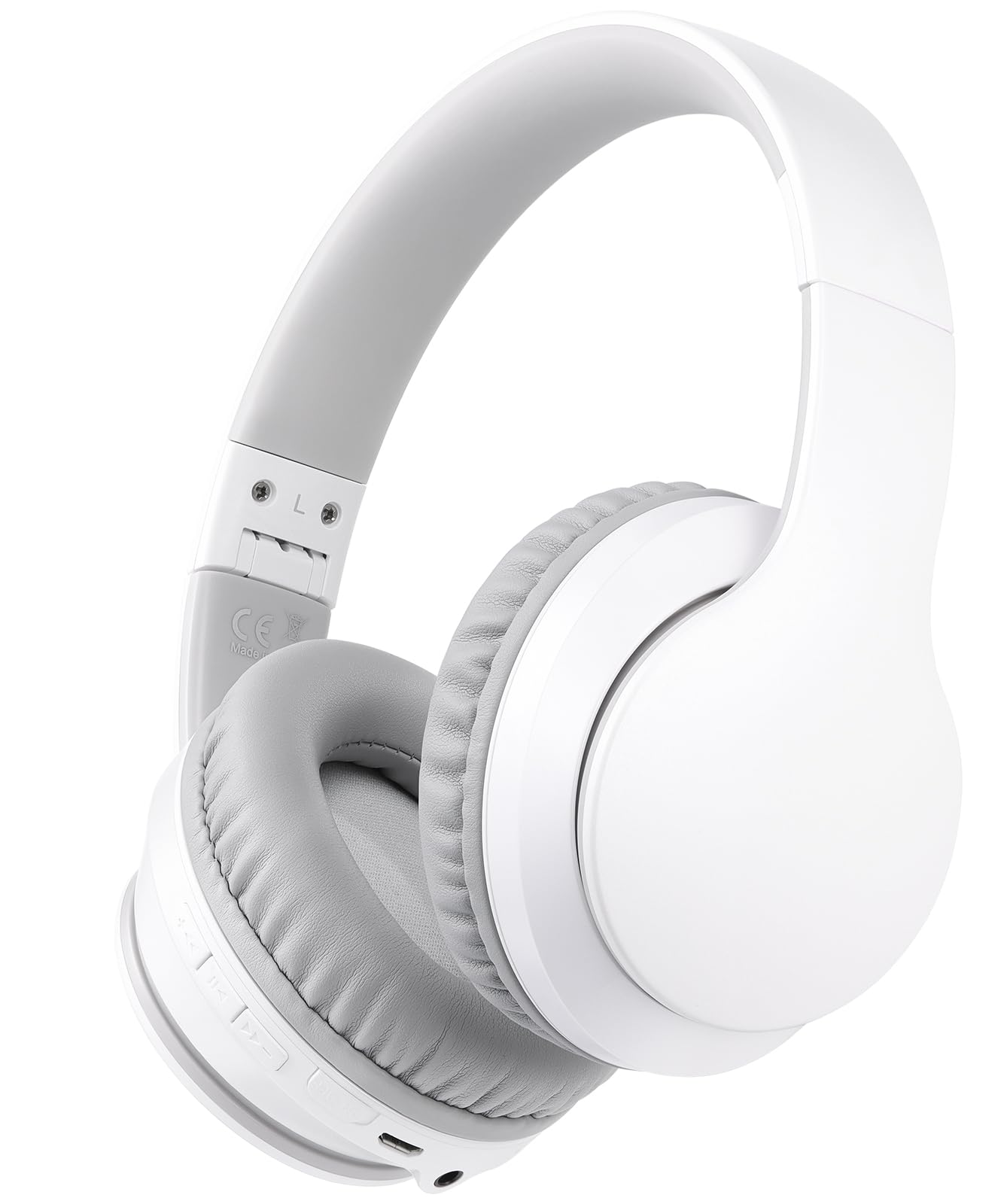 Rockpapa E7 Wireless Headphones Over Ear, Kids Bluetooth Headphones with Microphone, Foldable Hi-Fi Stereo, Wireless Wired Head phones for Phone/PC/TV, Include Travel Case, White Grey