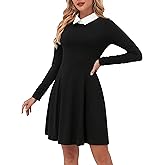 BAIYAMEISHA Women's 2025 Long Sleeve Black Fall Dresses Peter Pan Collar Flare Skater Dress for Evening Party Goth Dresses