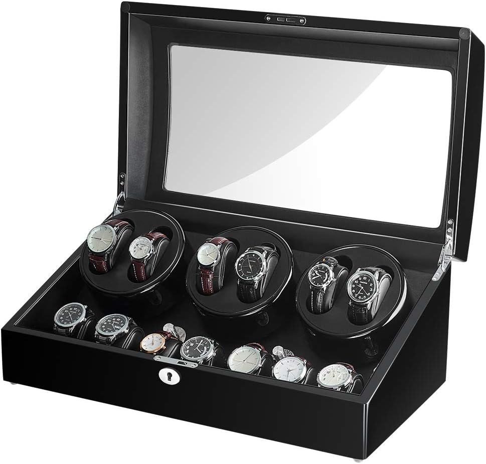 Automatic Watch Winder for 6 Watches with 7 Storage Display Box Case with Mabuchi Motor