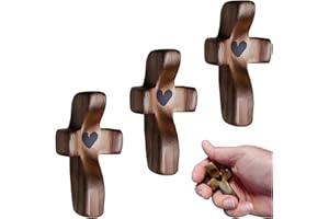 Atlodas Cross My Heart, Encouragement Gift, Relieve Anxiety Comfort for Clutching, Clinging and Praying, Wooden Cross FidgetP, ocket Olive Wood Cross Religious Gift for Children and Adults (3 Pcs)