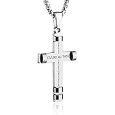 HZMAN Philippians 4:13 Cross Pendant STRENGTH Bible Verse Stainless Steel Necklace 3 Colors Available